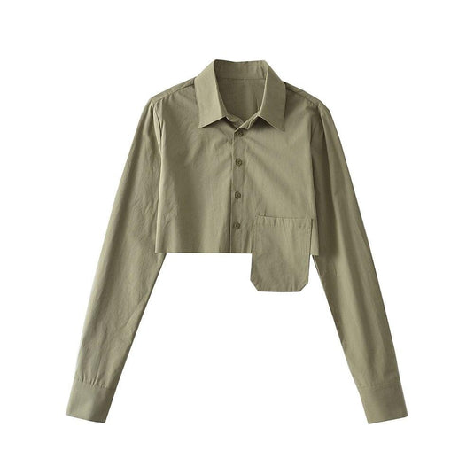 Women's Button Up Cropped Shirts w/ Pocket