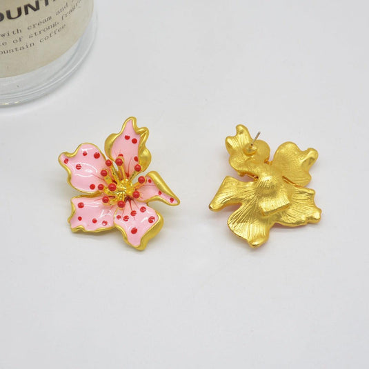 Glaze Pink Dotted Flower Earrings