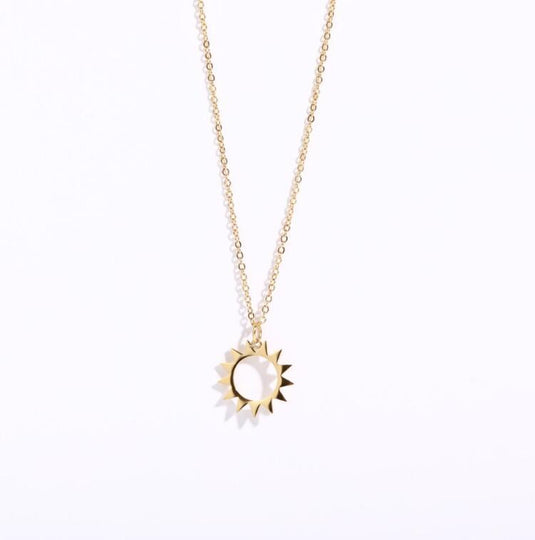 Gold Sun Pendant Stainless Steel Necklace