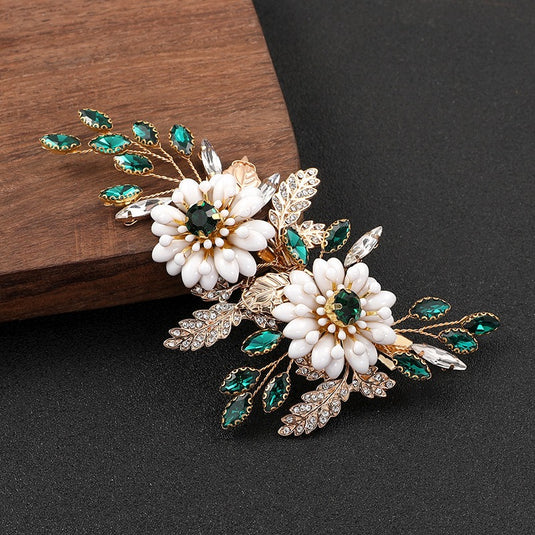 Women's White Flower Rhinestone Hairpin