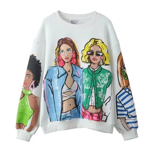 Women's Casual Loose Cotton Sweatshirt (Girl Power Print)