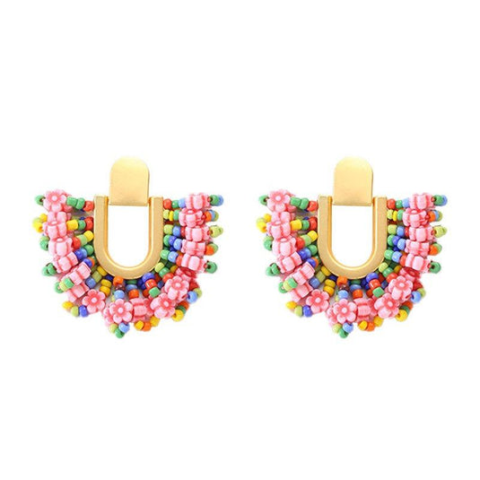 Fashion U-Shaped Beaded Flower Earrings