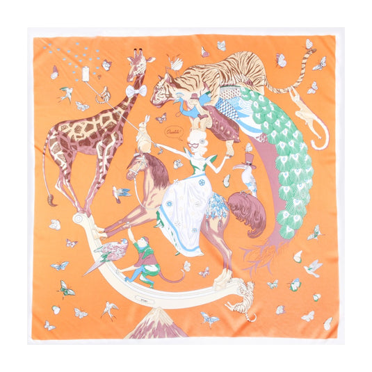 Women's Twill Silk Square Scarf - Circus Animal Print