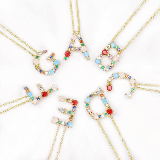 Multicolor Letter Charm Pendant Necklace