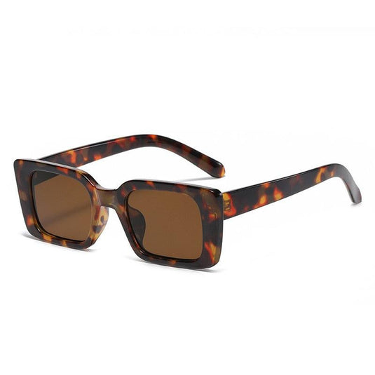 Small Rectangle Sunglasses w/Retro Leopard Print (UV400)