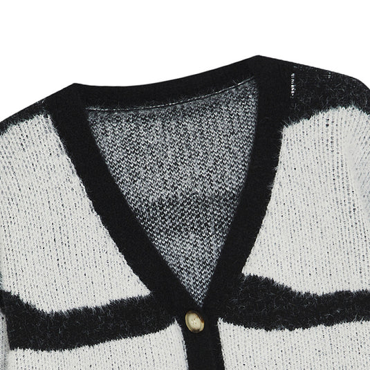 New Button Stripe V-Neck Cardigan Sweater