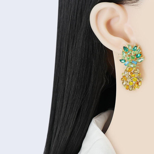 Women's Yellow Pineapple Crystal Statement Earrings