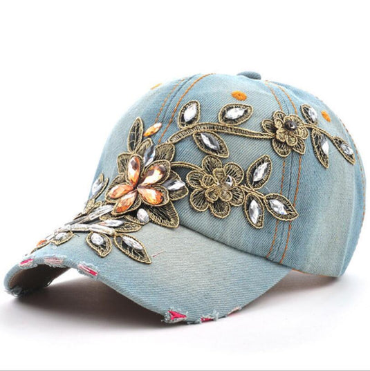 Women's Embroidery Flower Denim Cap