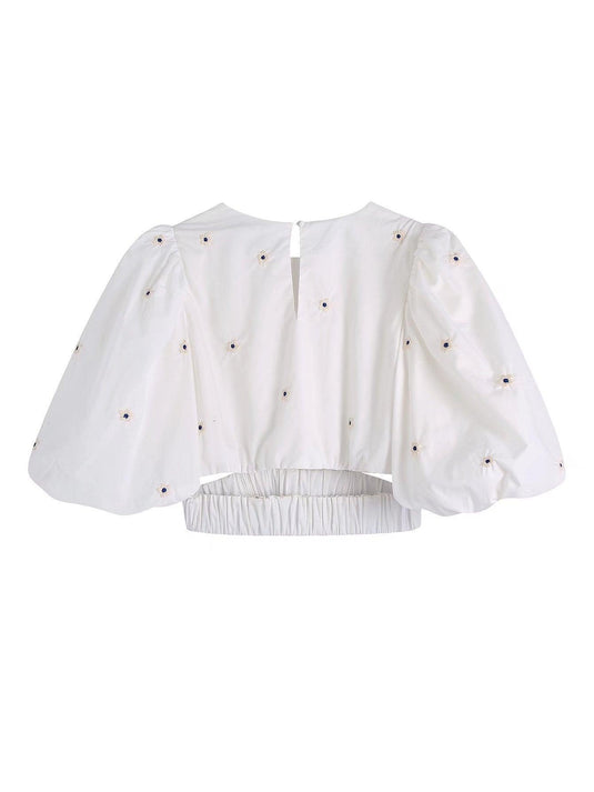 Round Neck Bubble Sleeve Blouse