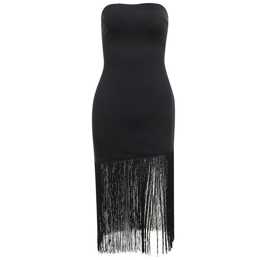 Women's Sexy Tassel Strapless Dress w/ Split