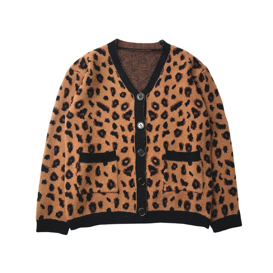 Women's Leopard Print Knitted Cardigan Sweater