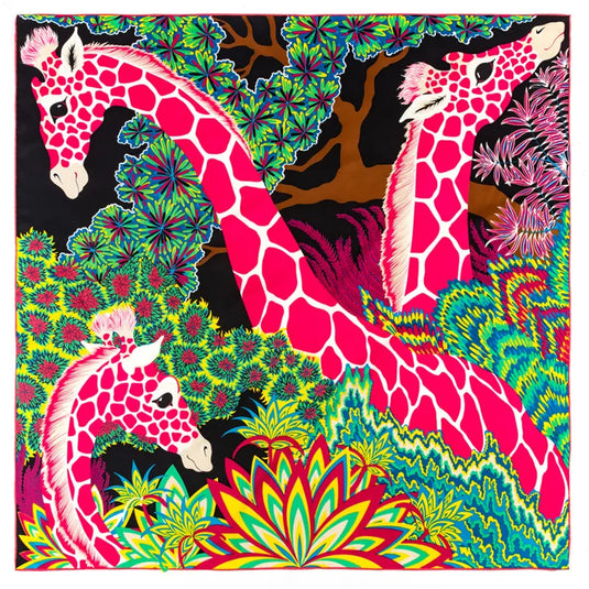 Women's Three Giraffes Print Square Scarves