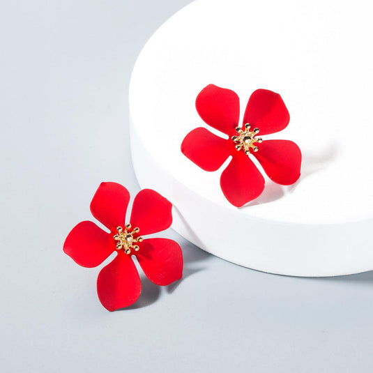 Painted Tropical Flower Stud Earrings