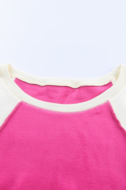 Rosy Colorblock Patchwork Plush Pullover Sweatshirt