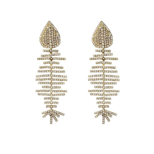 Diamond Stone Fish Bone Earrings