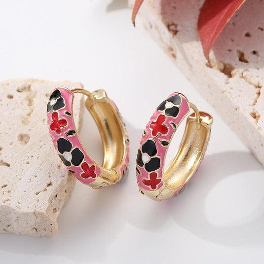 Multicolor Dripping Oil Flower Earrings for Women