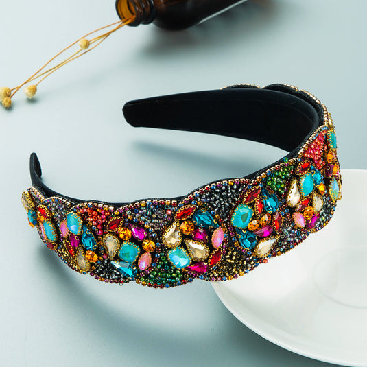 Colorful Rhinestone Wide Headband - Hair Accessories