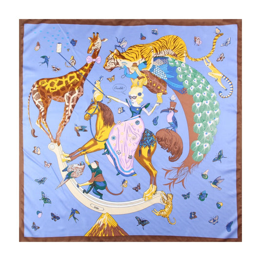 Women's Twill Silk Square Scarf - Circus Animal Print