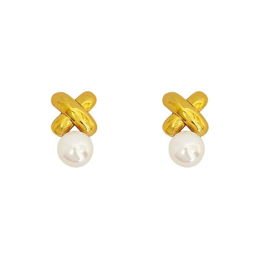 Trendy Pearl + X Earrings