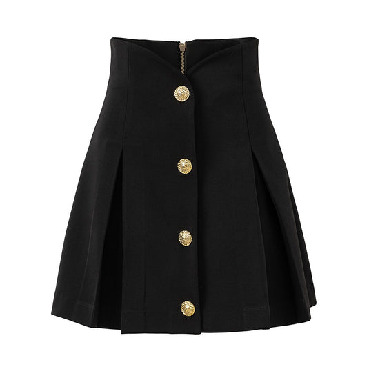 Black High Waisted Pleated A-line Skirt