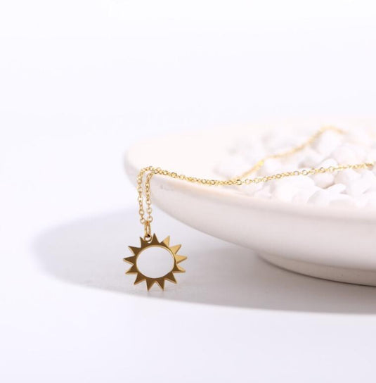 Gold Sun Pendant Stainless Steel Necklace