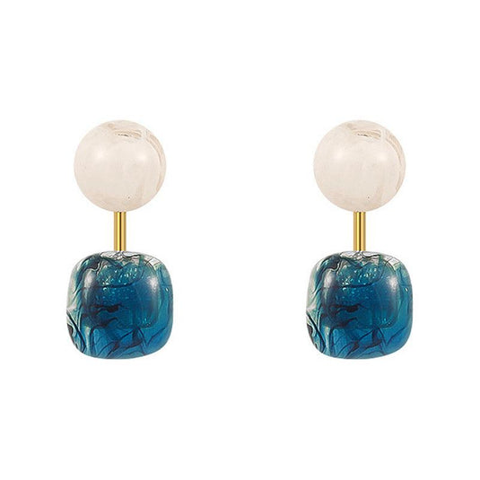 Blue Resin Geometric Stud Earrings