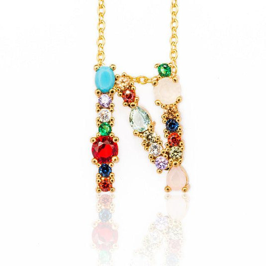 Multicolor Letter Charm Pendant Necklace