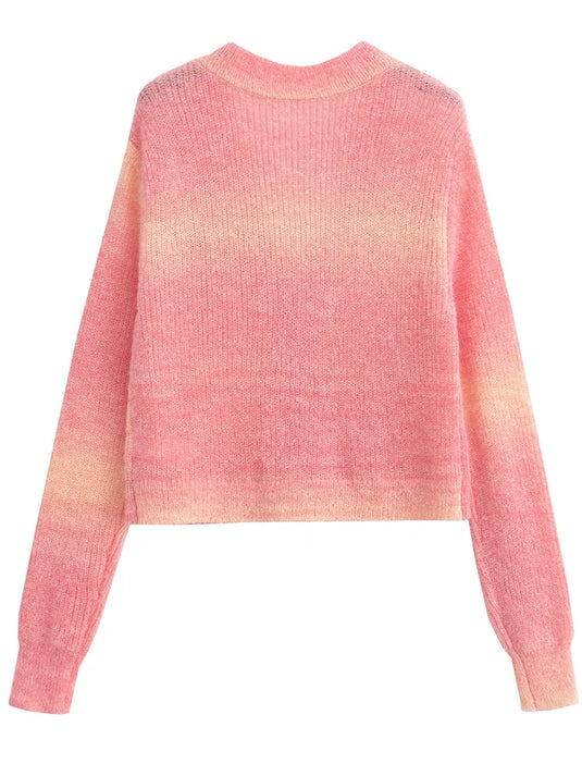 Sweet Gradient Color Knitted Short Cardigan