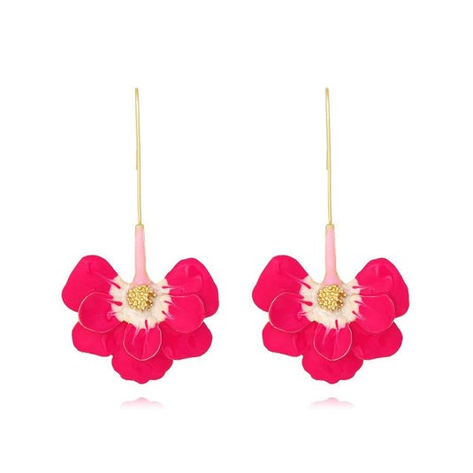 Long Alloy Flower Ear Hook Earrings