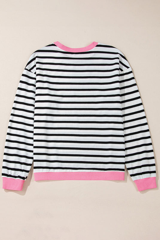 Bright Green Striped Contrast Trim Long Sleeve Top