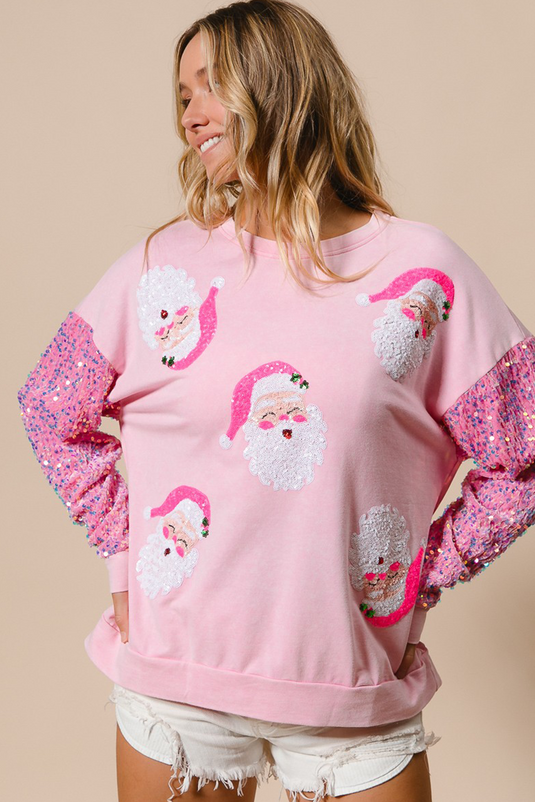 Moonlight Jade Sequined Santa Claus Christmas Sweatshirt