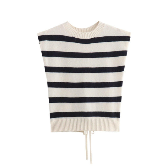 Striped Round Neck Sleeveless Knitted Sweater