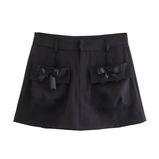 Women's Black Double Bow Pocket Shorts