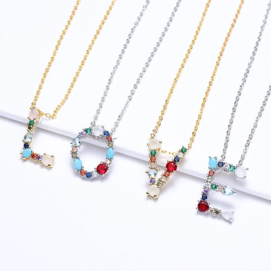 Multicolor Letter Charm Pendant Necklace