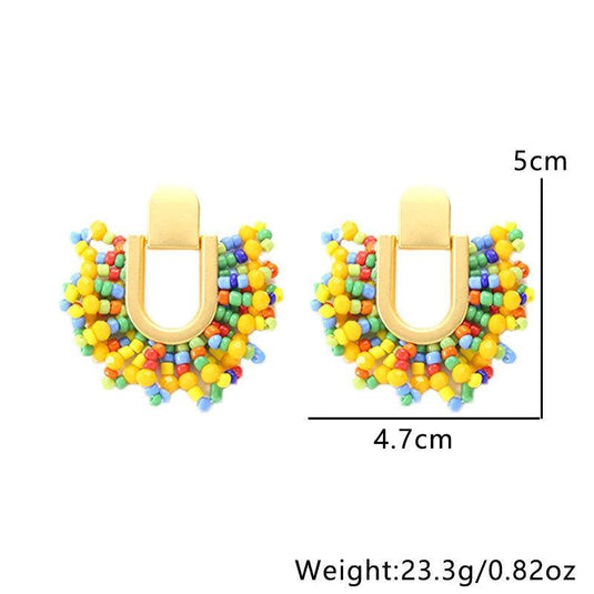 Fashion U-Shaped Beaded Flower Earrings