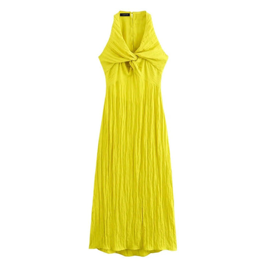 Bright V-neck w/ front twisted slim fit dress