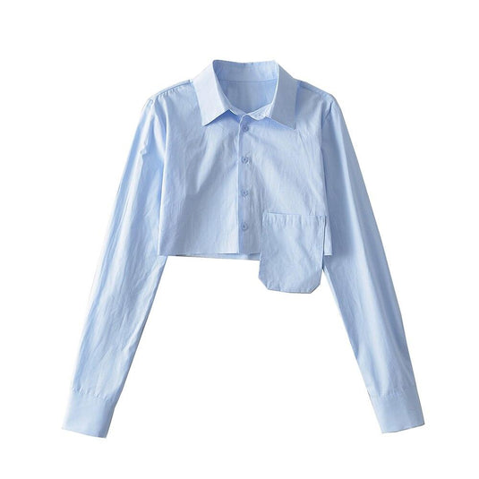 Women's Button Up Cropped Shirts w/ Pocket