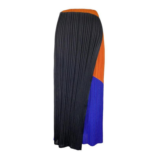 Long Patch Color Pleated Skirt