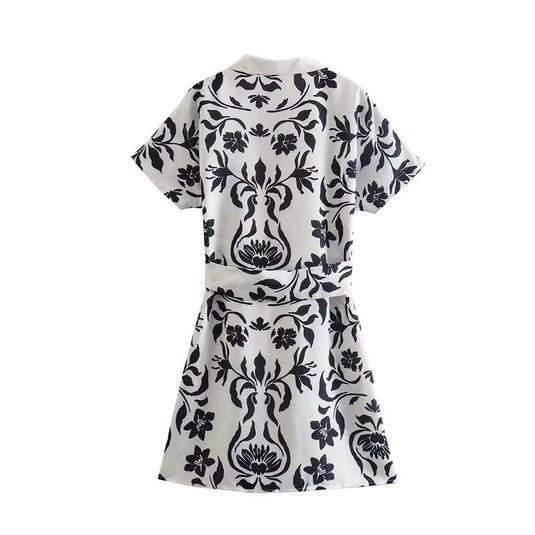 Women's Printed Mini Shirt Dresses w/ Bow Belt