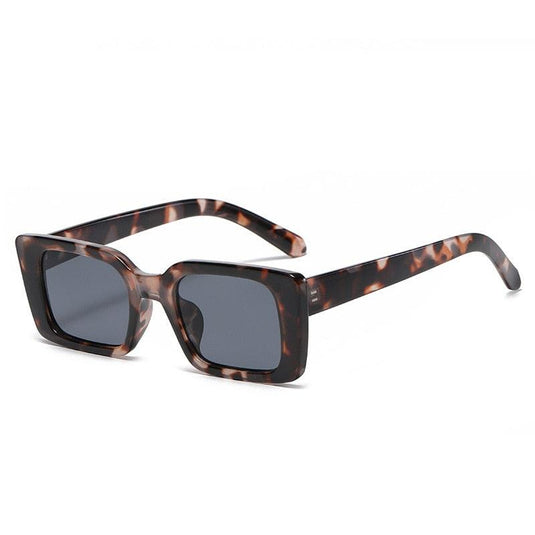 Small Rectangle Sunglasses w/Retro Leopard Print (UV400)