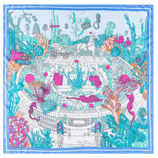 Women's Twill Silk Square Scarf (Underwater Party)