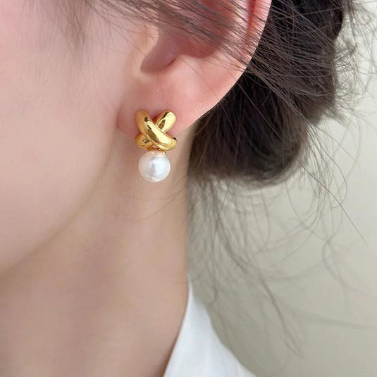 Trendy Pearl + X Earrings