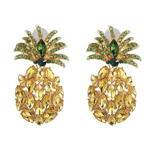 Women's Yellow Pineapple Crystal Statement Earrings