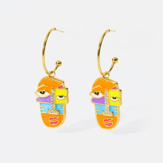 Geometric Funny Face Drop Earrings