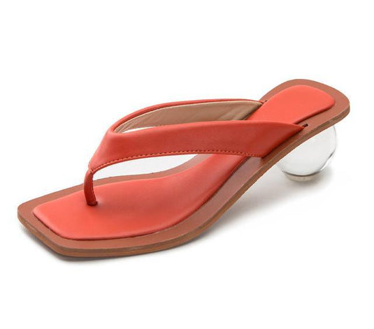 Open Toe Slip Sandals w/Clear Transparent Round Heel