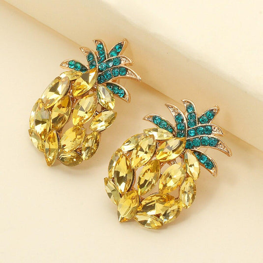 Women's Yellow Pineapple Crystal Statement Earrings