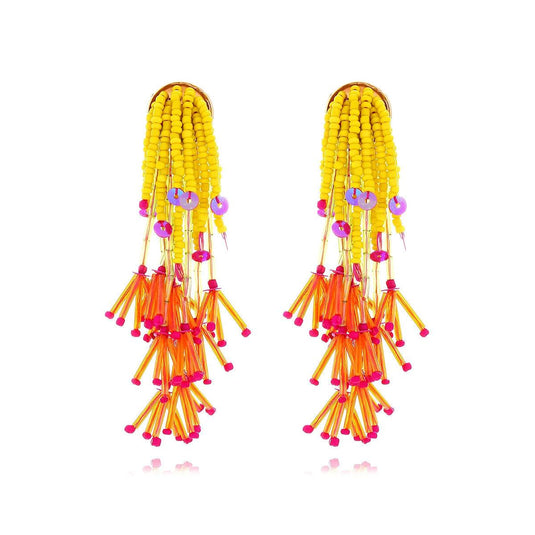 Zvoijio Beaded Long Tassel Earrings