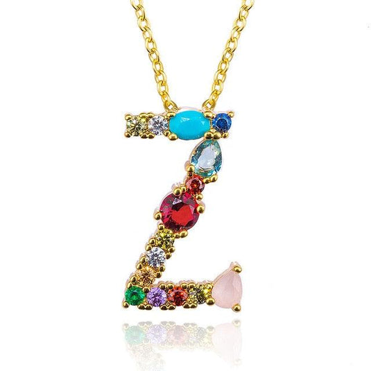 Multicolor Letter Charm Pendant Necklace