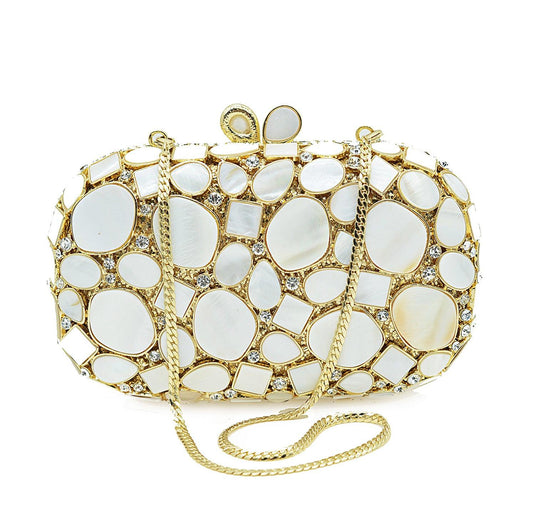 Women's White Crystal Evening Clutch