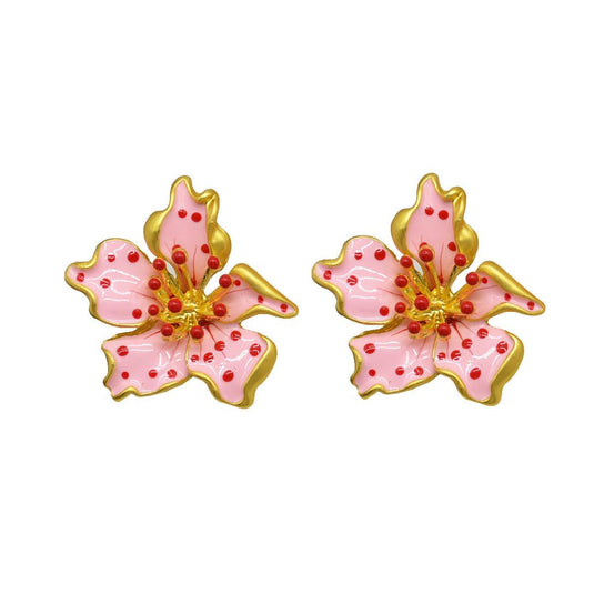 Glaze Pink Dotted Flower Earrings